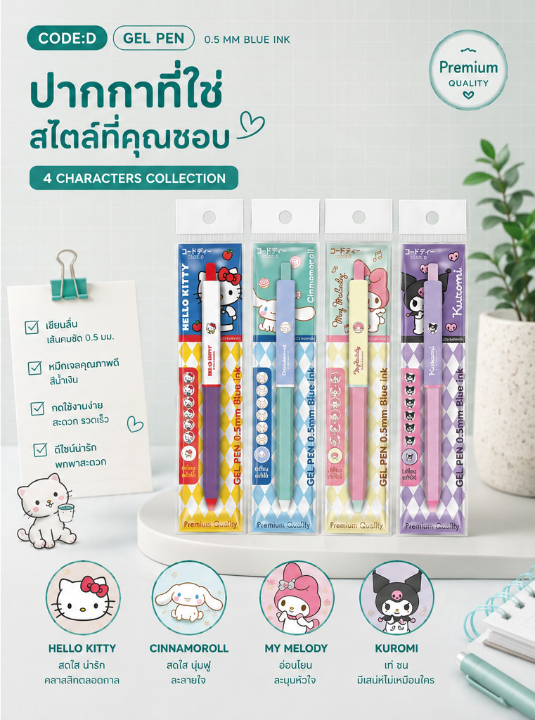 CODE:D ปากกาเจล Sanrio ลิขสิทธิ์แท้ Magic Roll กดเปลี่ยนหน้าได้ หมึกน้ำเงิน 0.5 มม. - Image 4